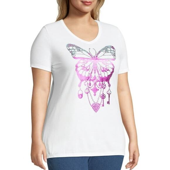 Just My Size Women's Plus Size Graphic Short Sleeve V-neck Tee 1X or 16W - Picture 1 of 8